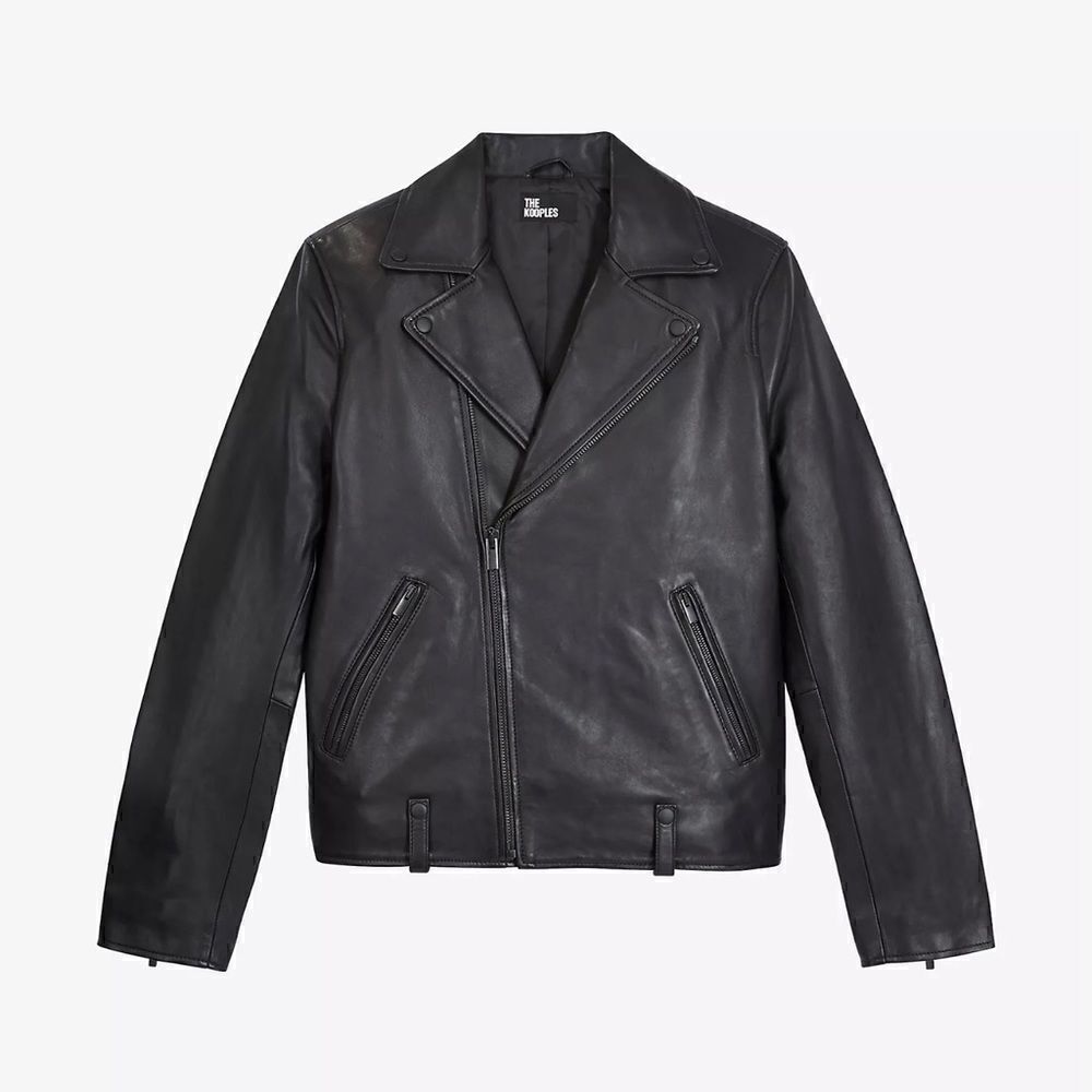 Thekooples Notched-Collarzip-Detailleatherbikerjacket